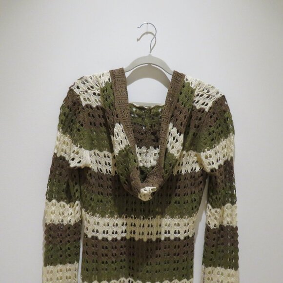 DOLLS KILL DELIA'S Striped Stunner Crochet Knit Cardigan Khaki Punk Goth NWT - Picture 12 of 15